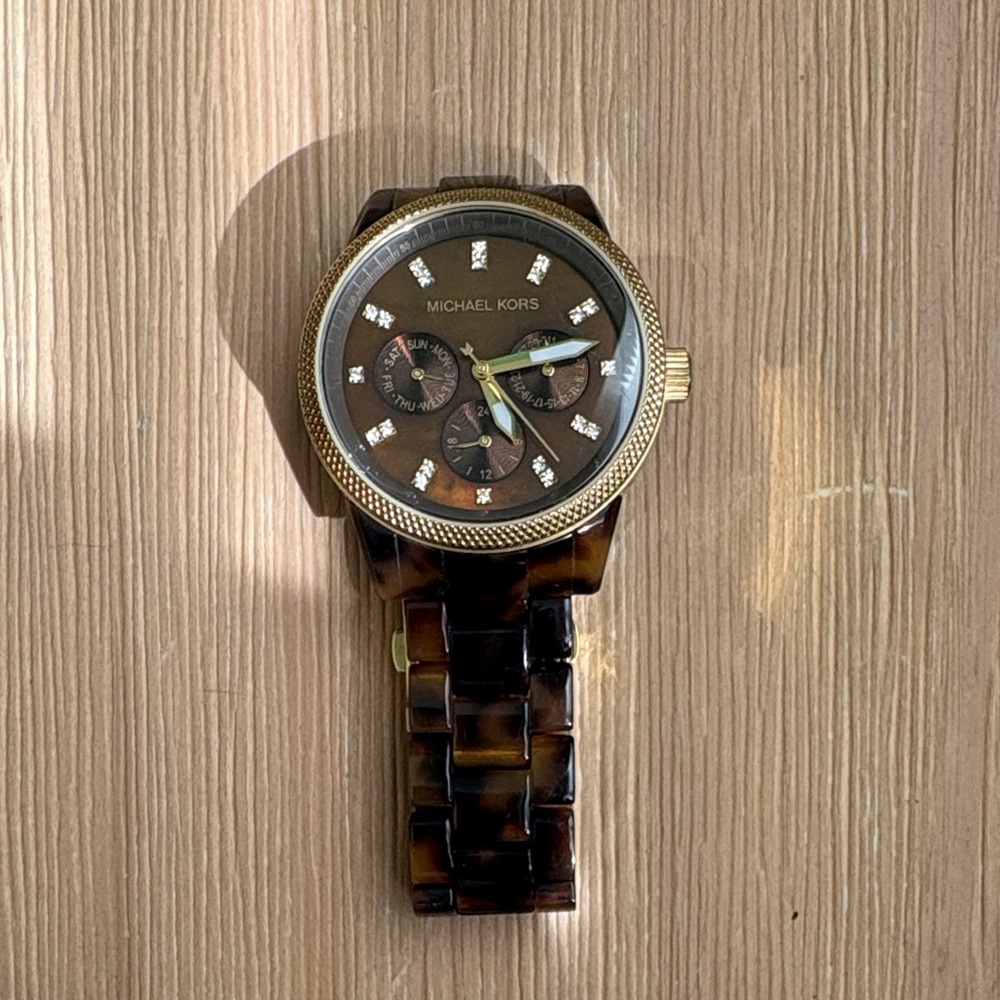 Michael Kors Tortoiseshell Acetate Watch with Gold-Tone Accents